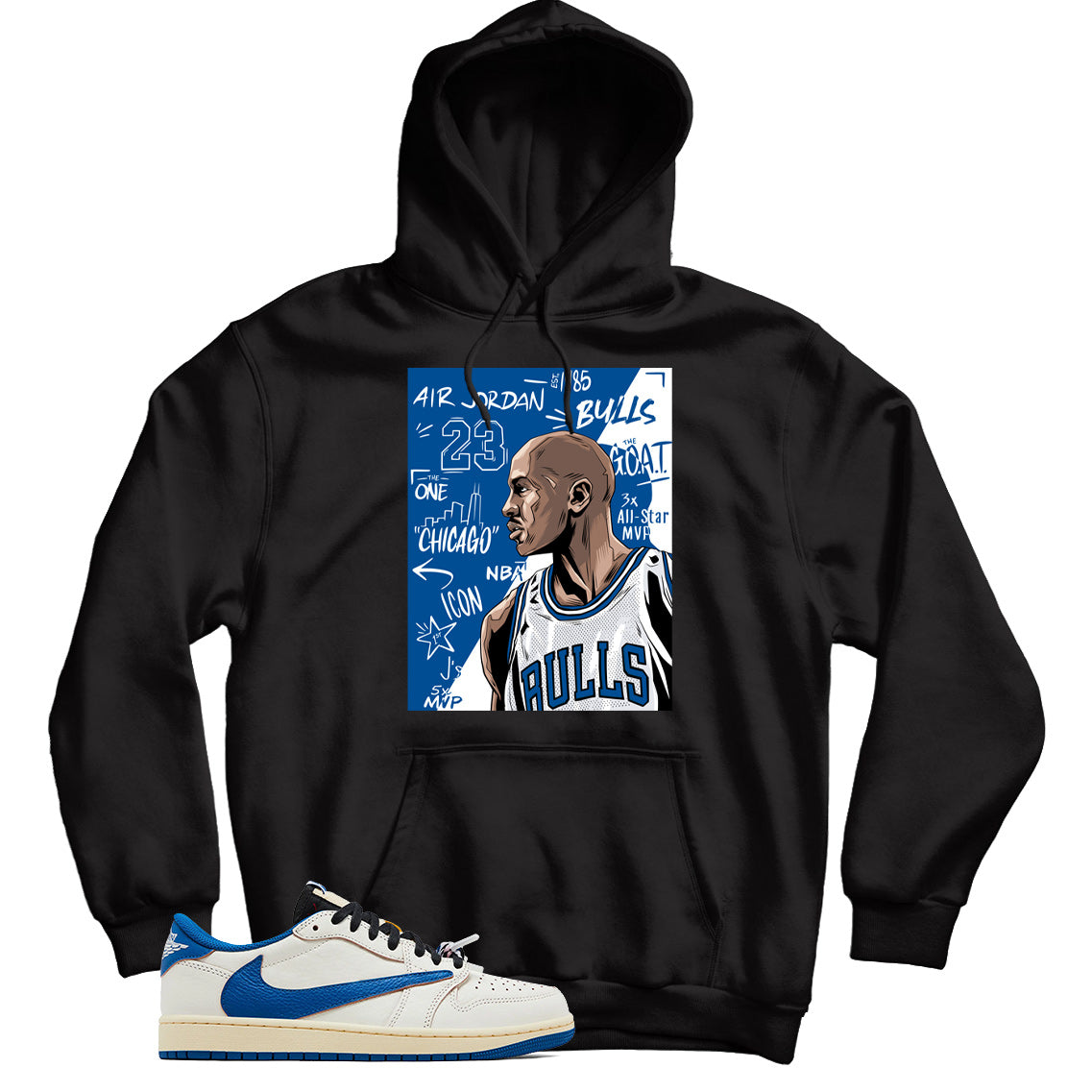 Jordan 1 Low Fragment Travis Scott Sail Military Blue hoodie