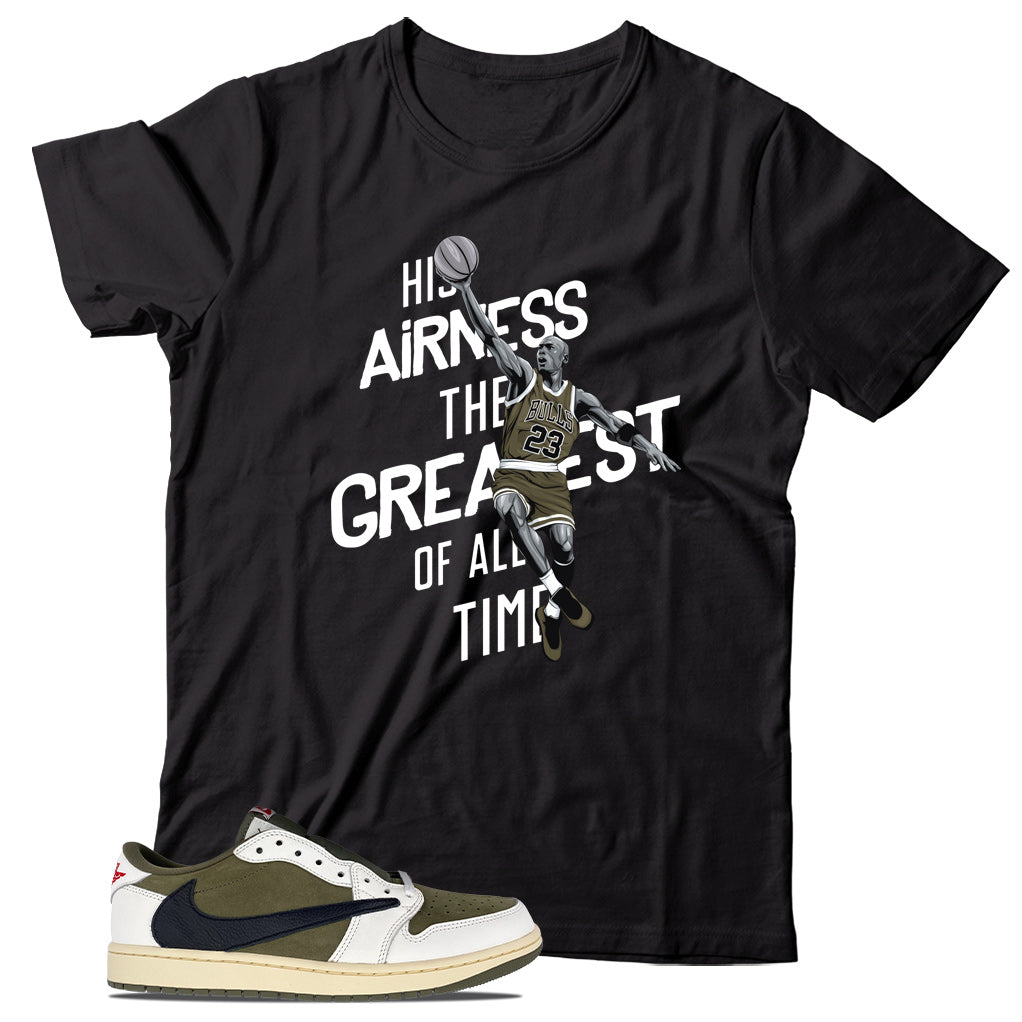 Jordan 1 Low Travis Scott Medium Olive shirt