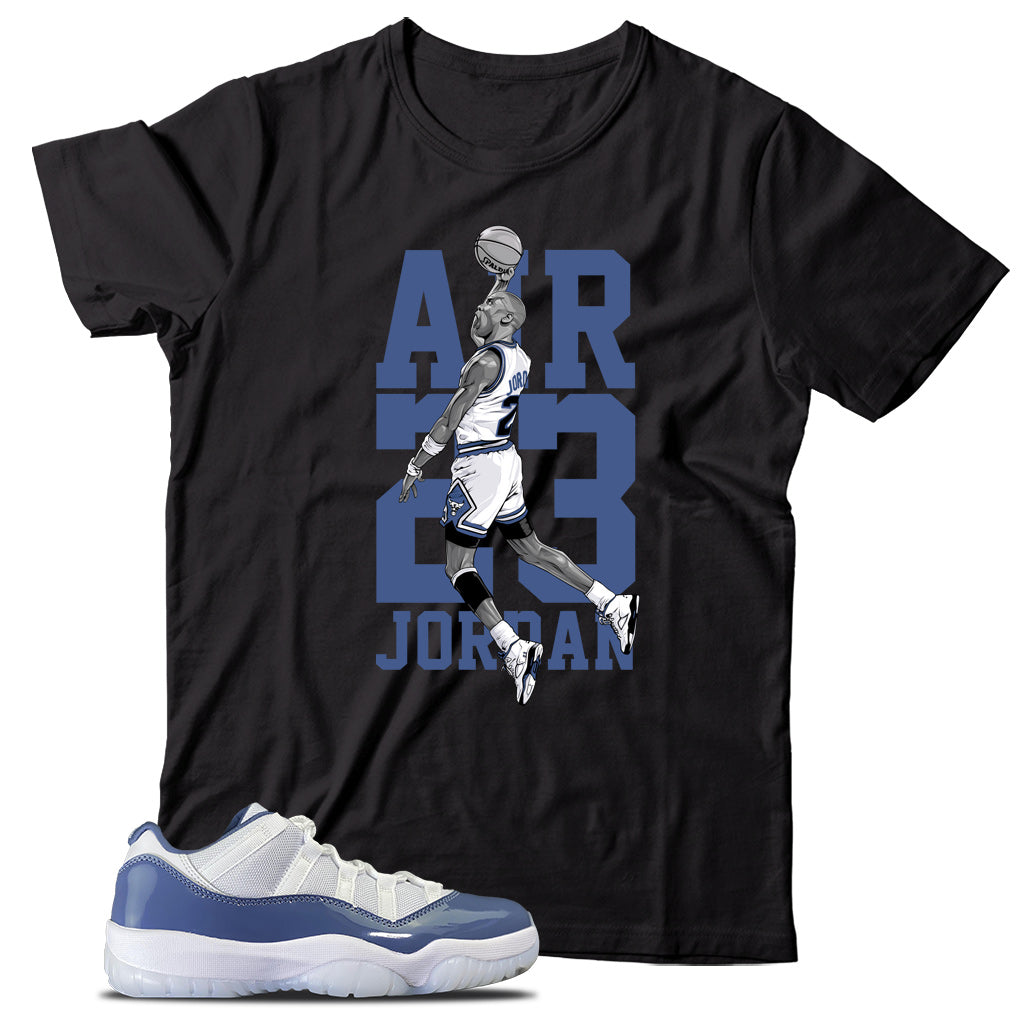 Jordan 11 Low Diffused Blue shirt