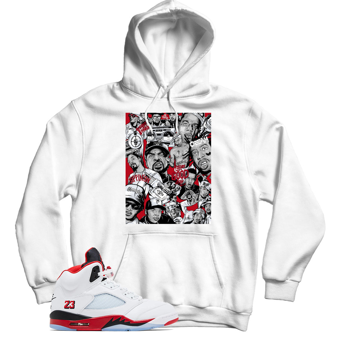 Hoodie Match Jordan 5 Fire Red Black Tongue