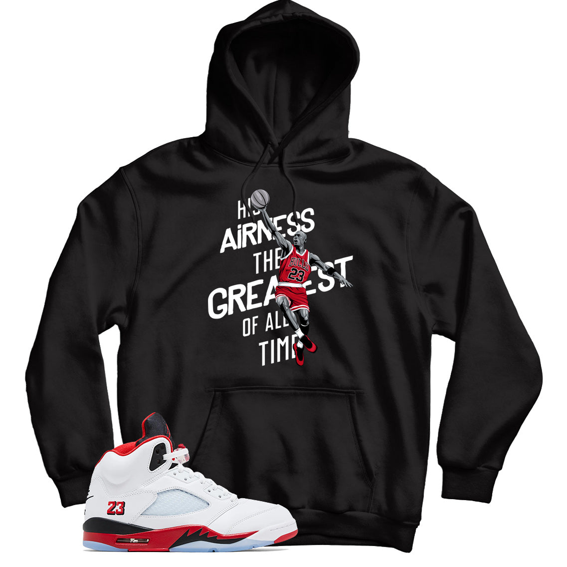 Hoodie Match Jordan 5 Fire Red Black Tongue