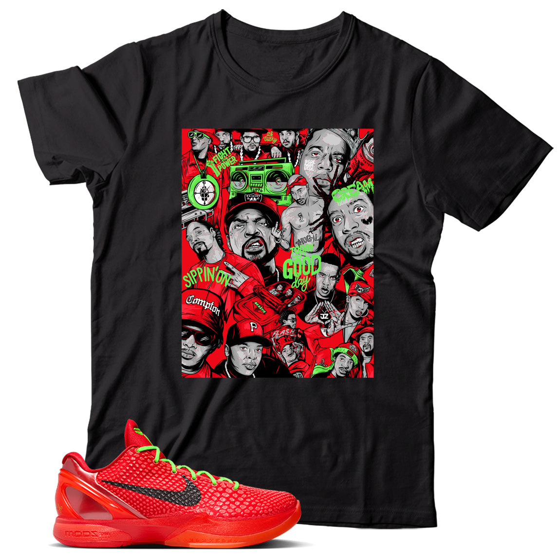 Next Level Unisex T-Shirt To Match Kobe 6 Protro Reverse Grinch – 100% Cotton, Orange & Lime Green Graphics, USA Made