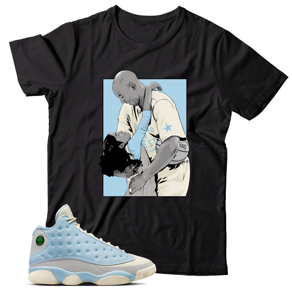 Jordan 13 SoleFly Celestine Blue shirt