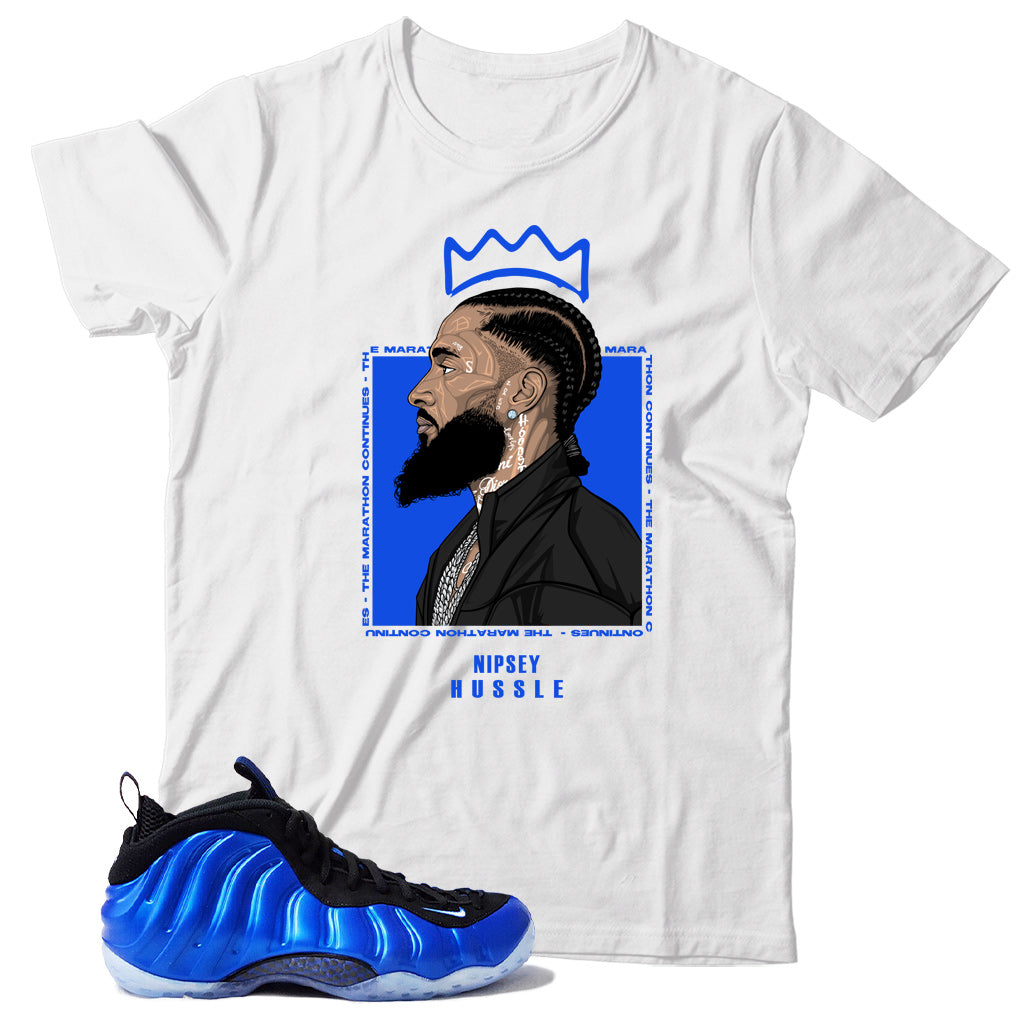 Air Foamposite One International Blue shirt