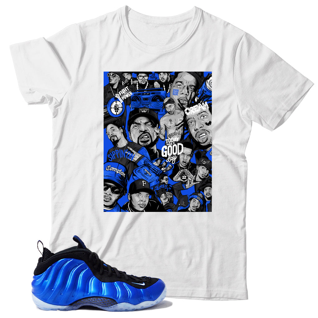 Air Foamposite One International Blue shirt