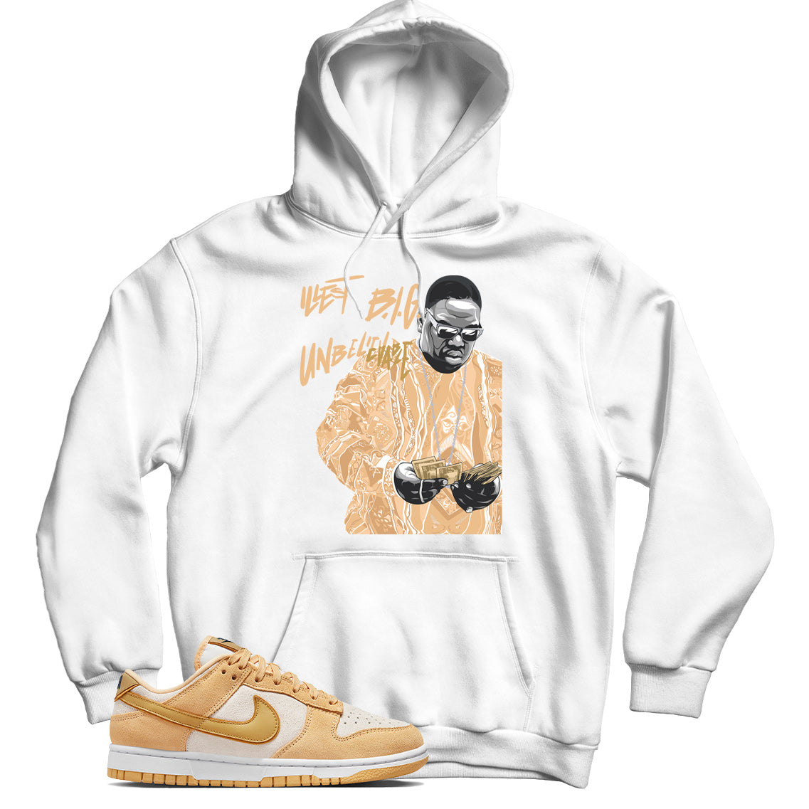 Biggie Hoodie Match Nike Dunk Low Celestial Gold Suede – Shirt Match Kicks