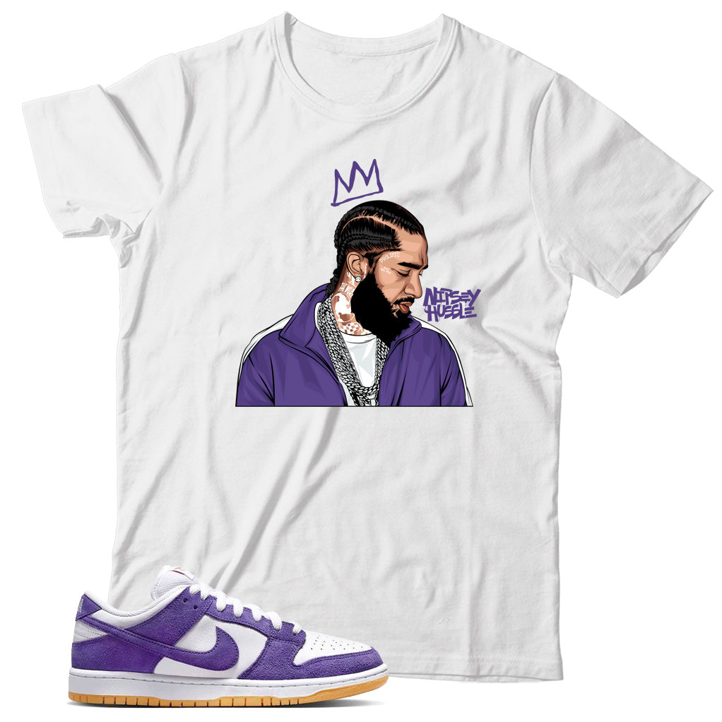 Dunk Low Court Purple gum shirt