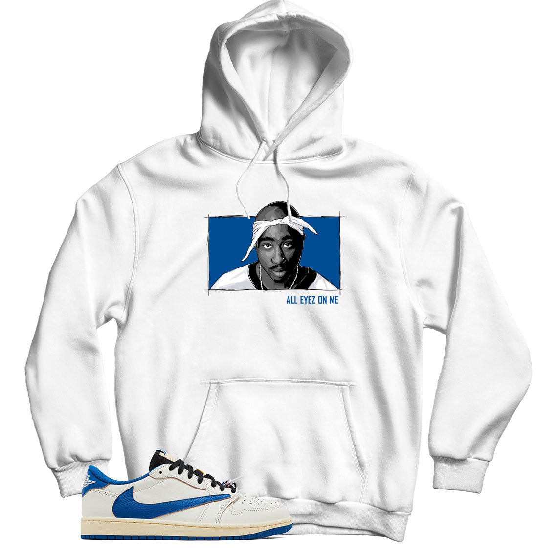 Jordan 1 Low Fragment Travis Scott Sail Military Blue hoodie