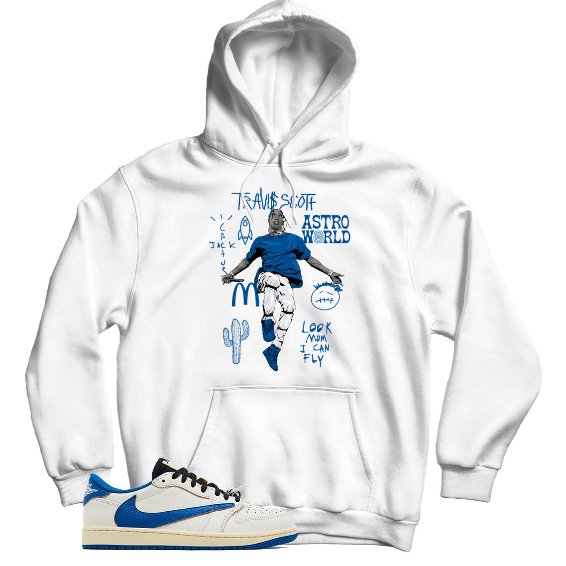 Jordan 1 Low Fragment Travis Scott Sail Military Blue hoodie