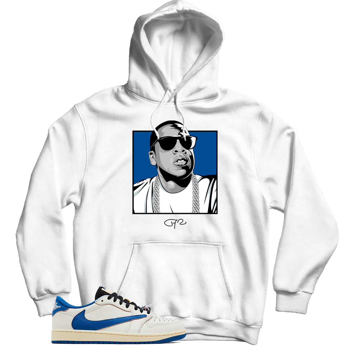 Jordan 1 Low Fragment Travis Scott Sail Military Blue hoodie