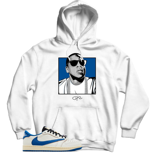 Jordan 1 Low Fragment Travis Scott Sail Military Blue hoodie