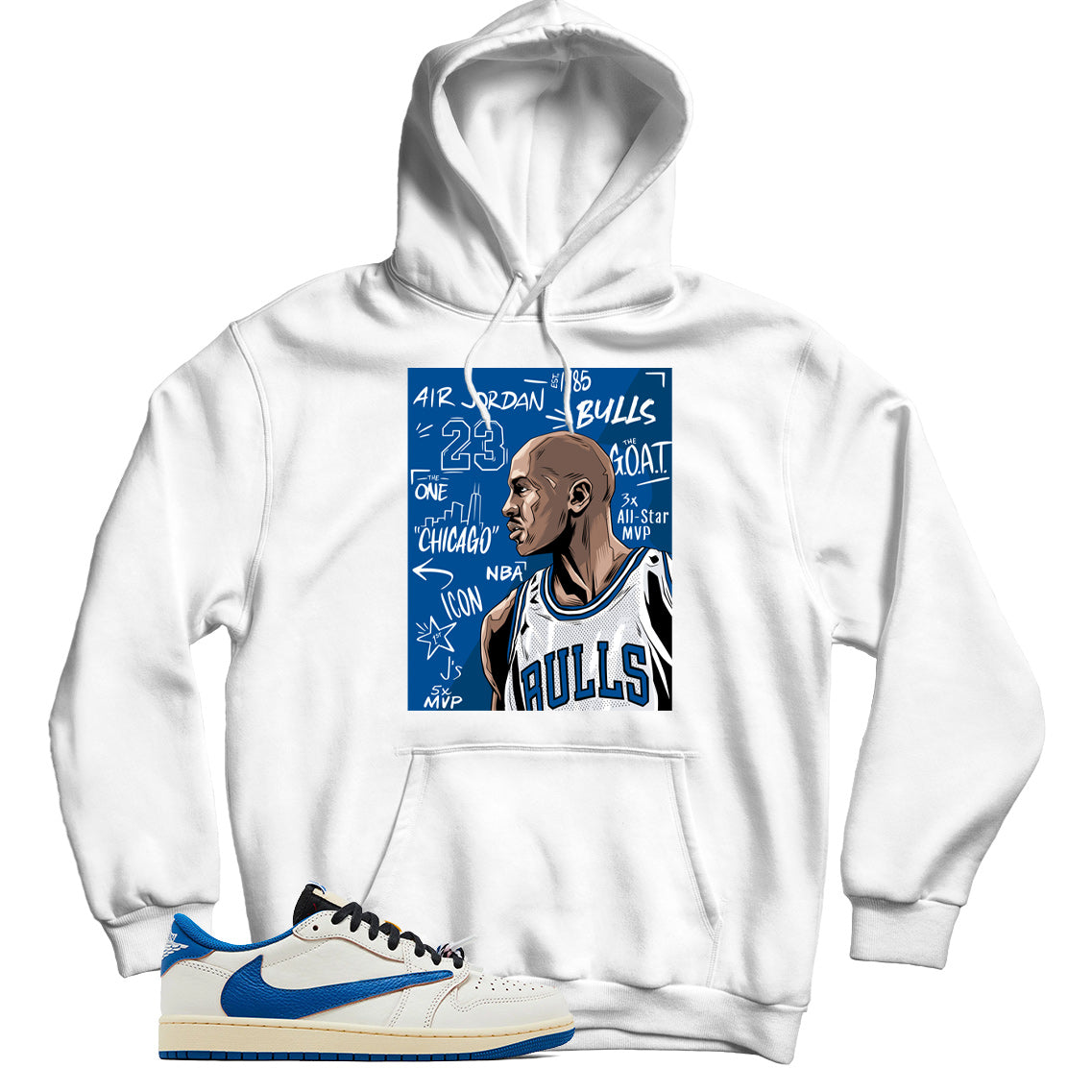 Jordan 1 Low Fragment Travis Scott Sail Military Blue hoodie