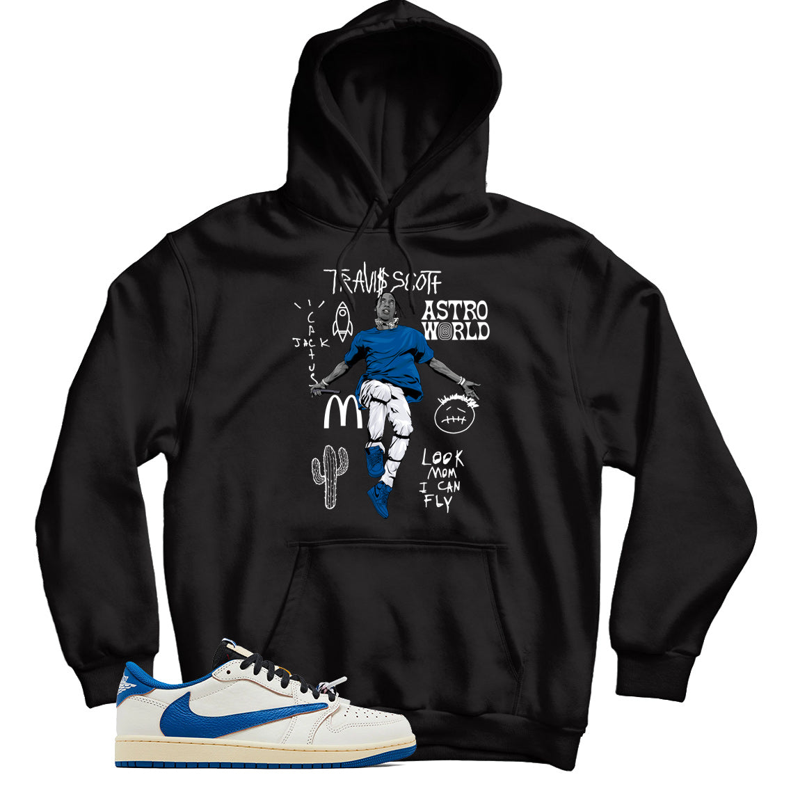 Jordan 1 Low Fragment Travis Scott Sail Military Blue hoodie