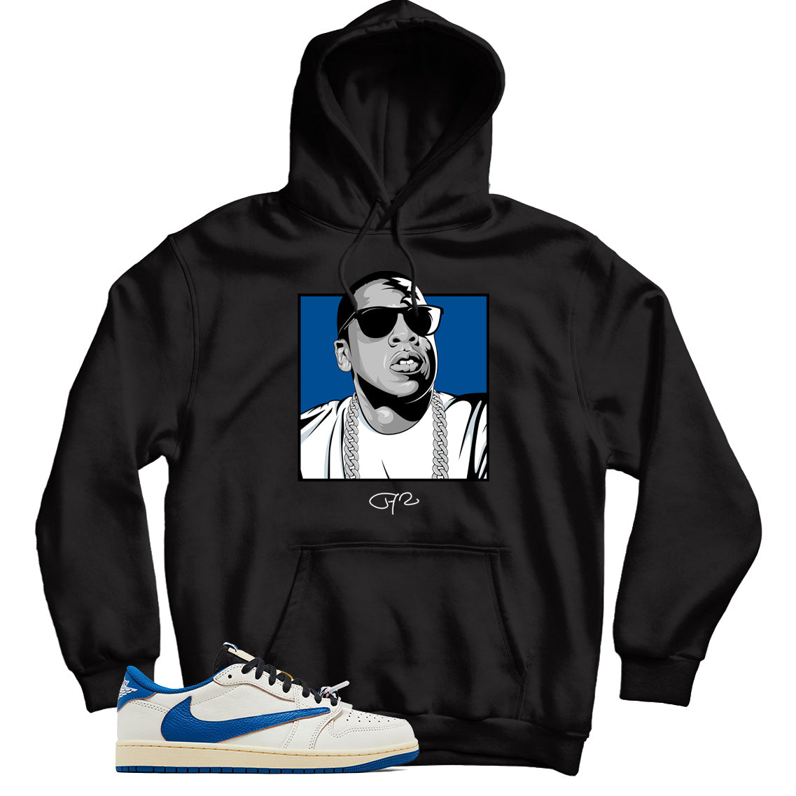 Jordan 1 Low Fragment Travis Scott Sail Military Blue hoodie