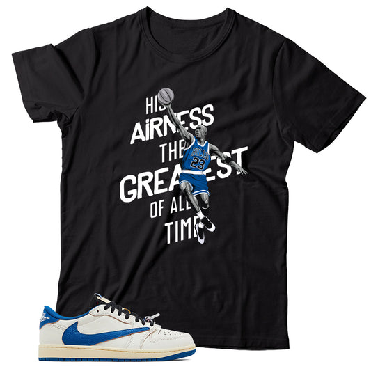 Jordan 1 Low Fragment Travis Scott Sail Military Blue shirt