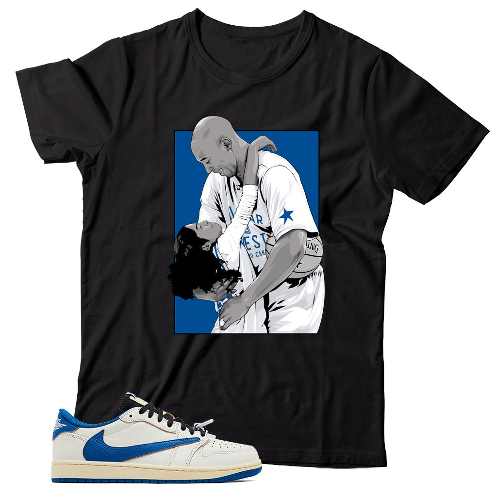 Jordan 1 Low Fragment Travis Scott Sail Military Blue shirt