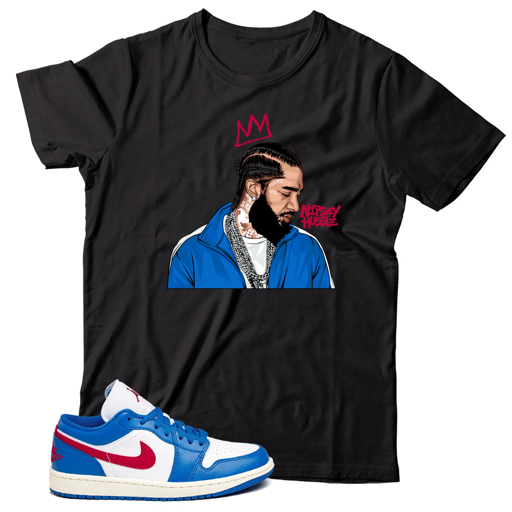 Jordan 1 Low Sport Blue Gym Red Shirt