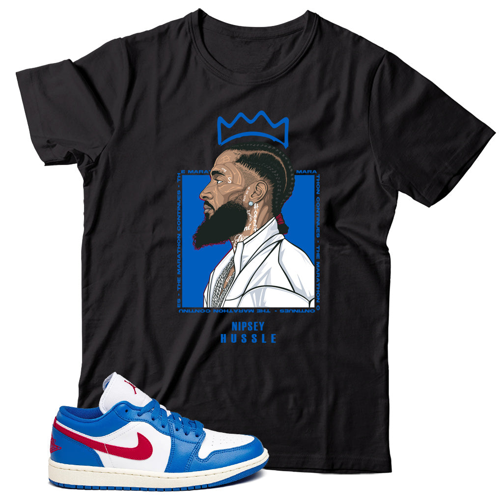 Jordan 1 Low Sport Blue Gym Red Shirt