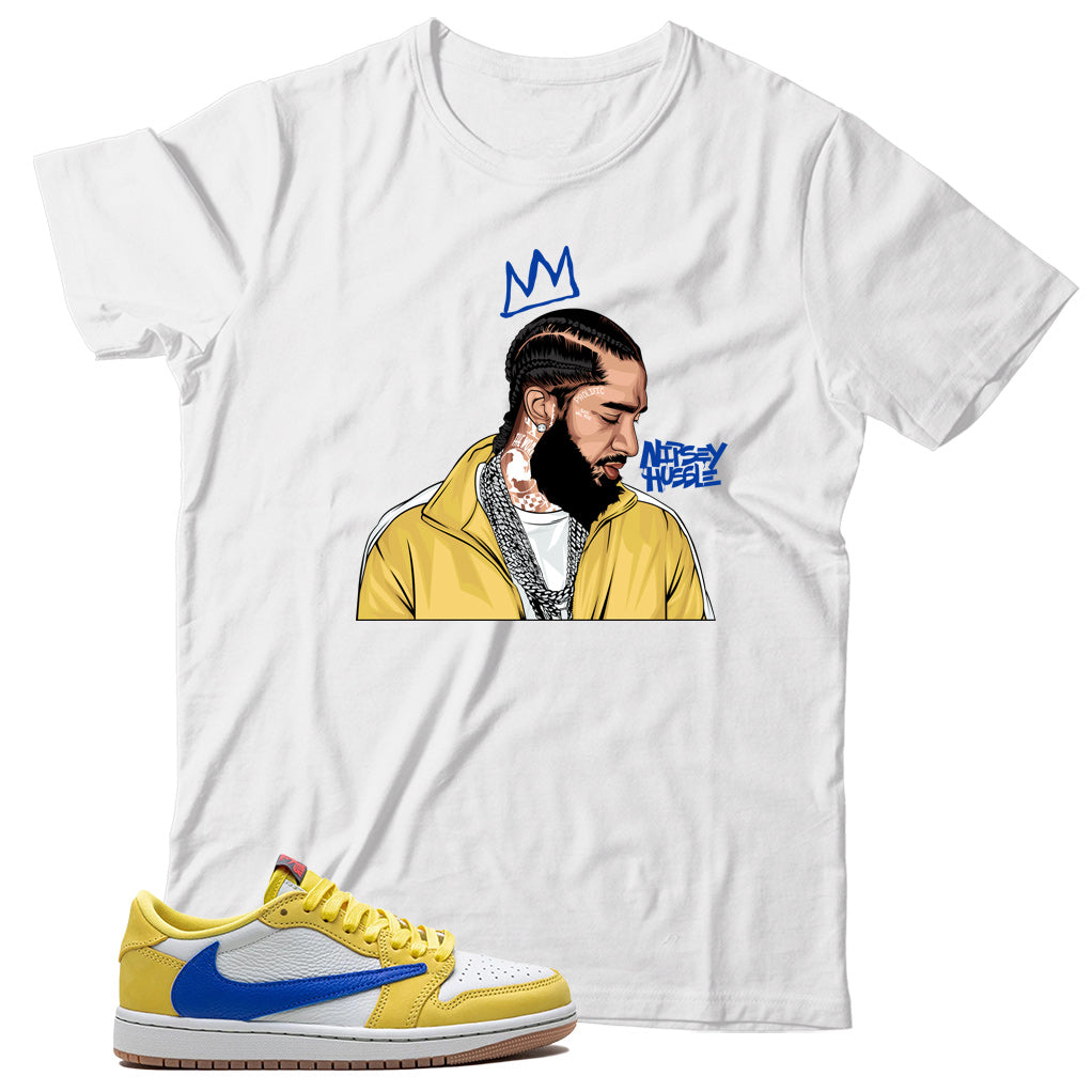 Jordan 1 Low Travis Scott Canary shirt