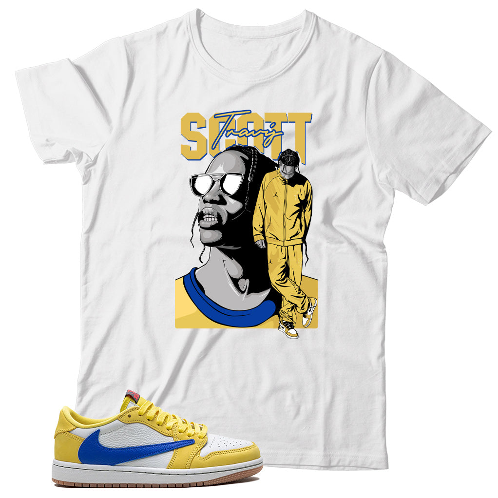 Jordan 1 Low Travis Scott Canary shirt