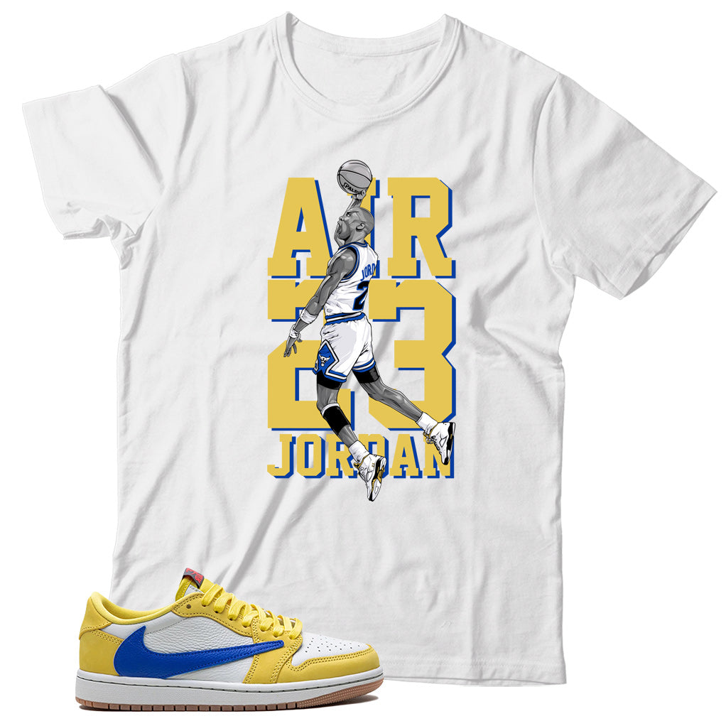 Jordan 1 Low Travis Scott Canary shirt