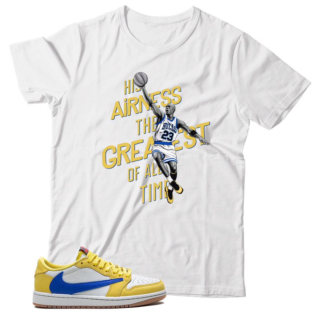 Jordan 1 Low Travis Scott Canary shirt