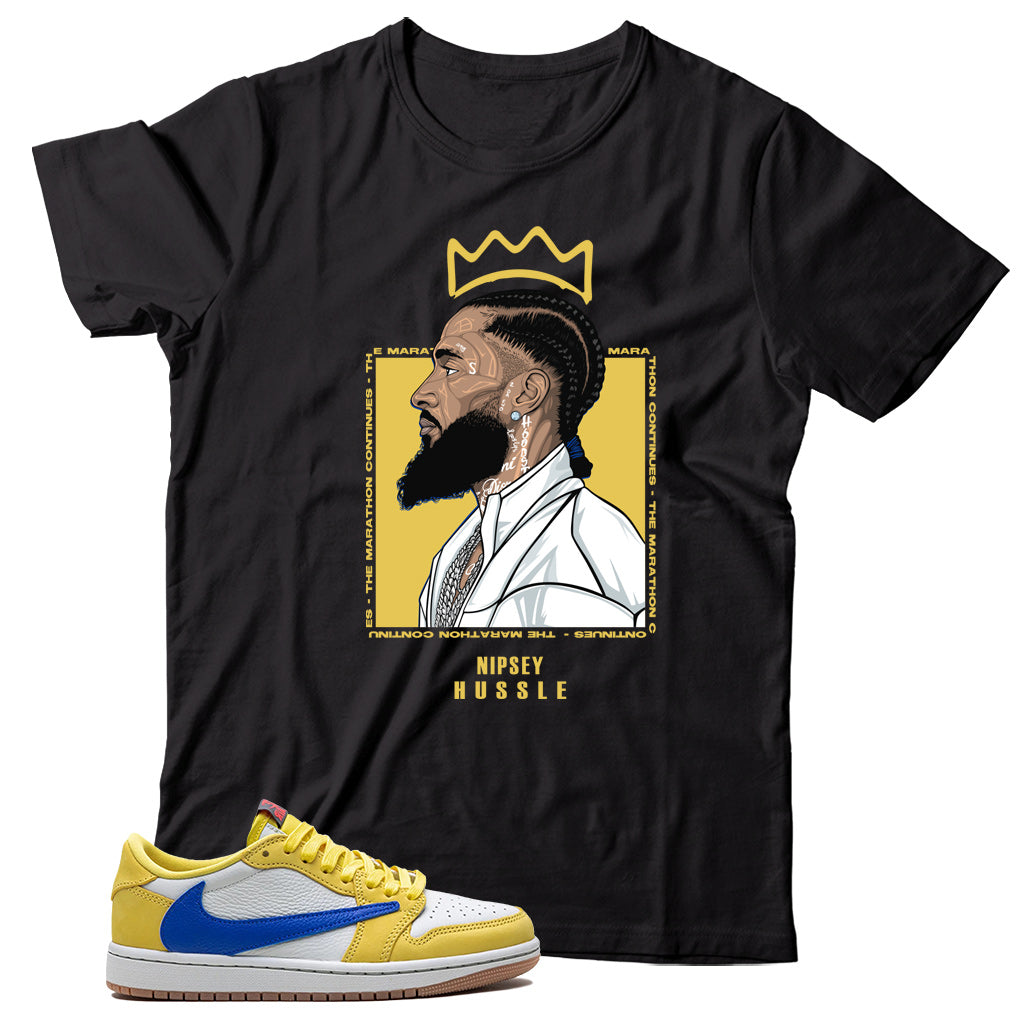 Jordan 1 Low Travis Scott Canary shirt