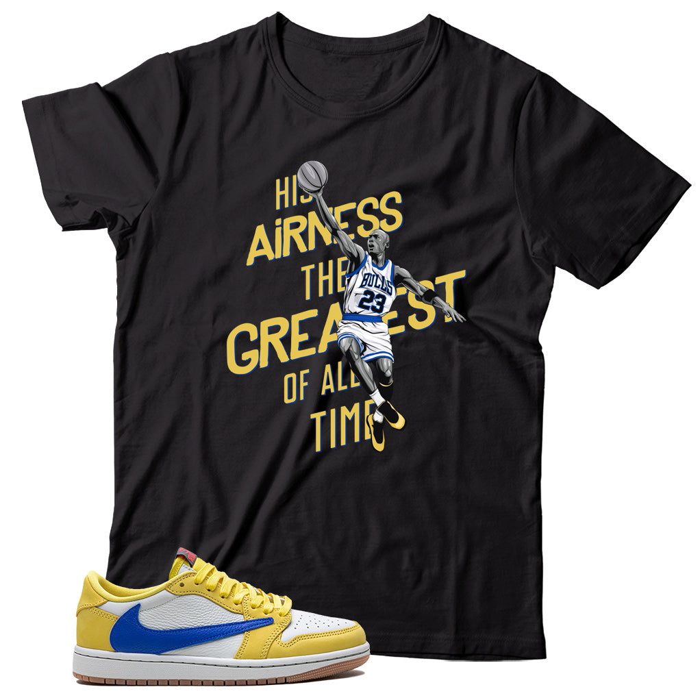 Jordan 1 Low Travis Scott Canary shirt