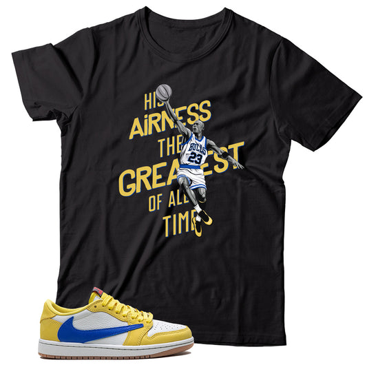 Jordan 1 Low Travis Scott Canary shirt