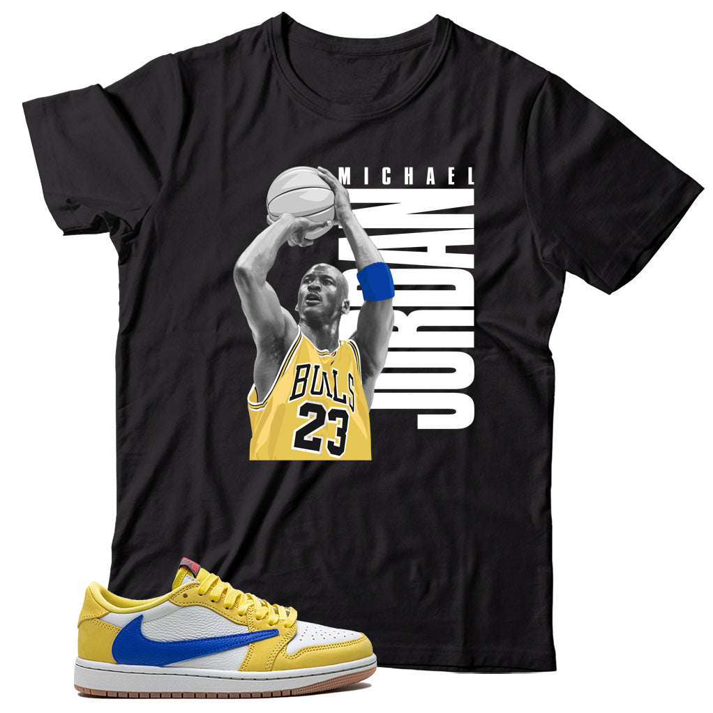 Jordan 1 Low Travis Scott Canary shirt