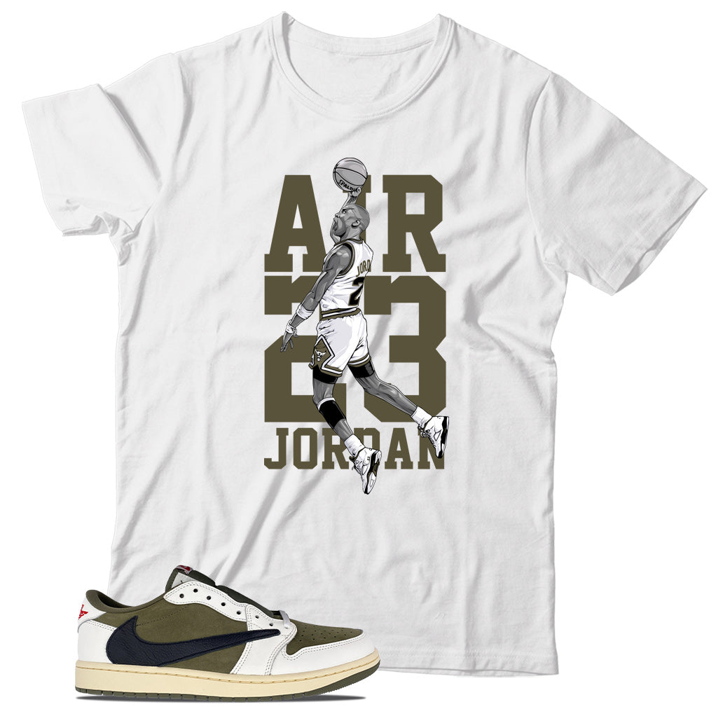 Jordan 1 Low Travis Scott Medium Olive shirt