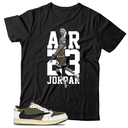 Jordan 1 Low Travis Scott Medium Olive shirt