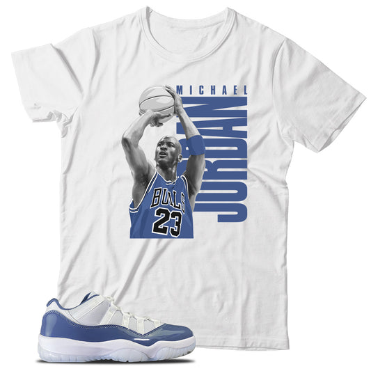 Jordan 11 Low Diffused Blue shirt