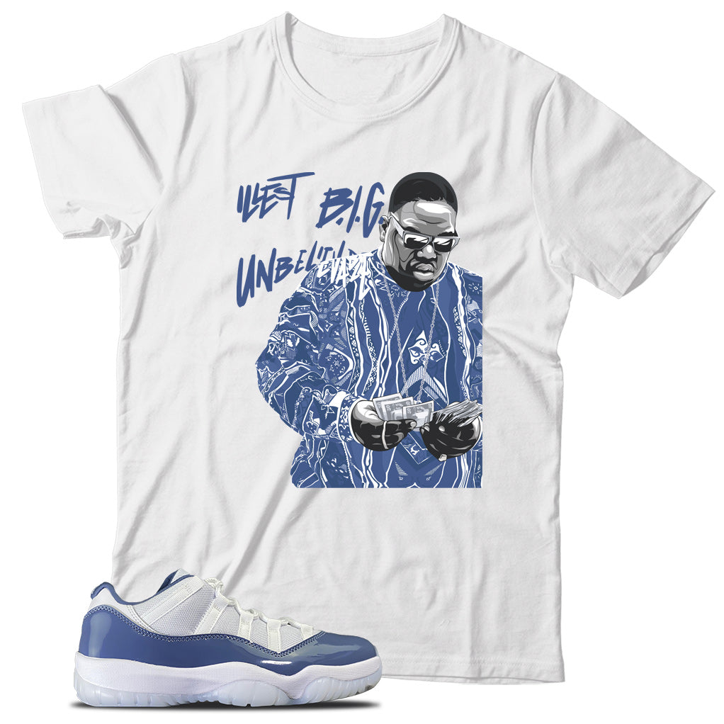 Jordan 11 Low Diffused Blue shirt