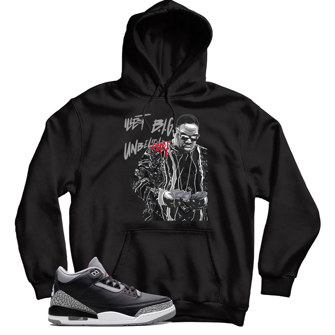 Hoodie Match Jordan 3 Black Cement