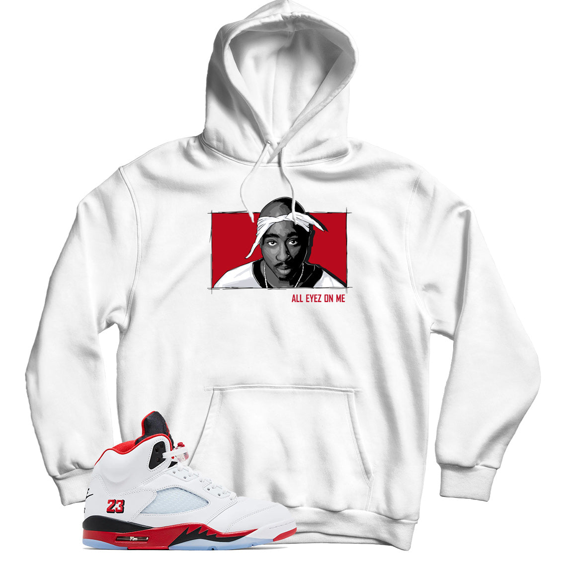 Hoodie Match Jordan 5 Fire Red Black Tongue