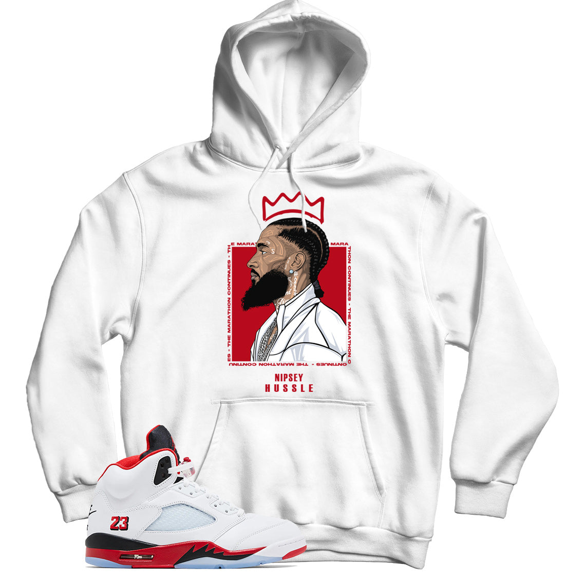 Hoodie Match Jordan 5 Fire Red Black Tongue