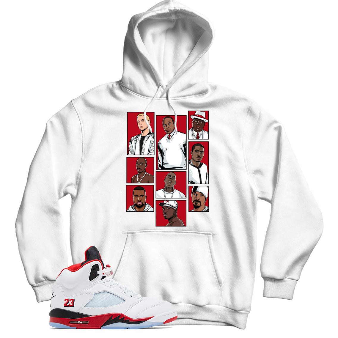 Hoodie Match Jordan 5 Fire Red Black Tongue