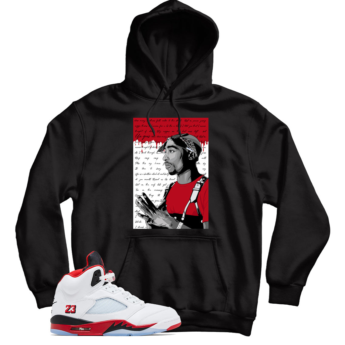 Jordan 5 Fire Red Black Tongue Hoodie