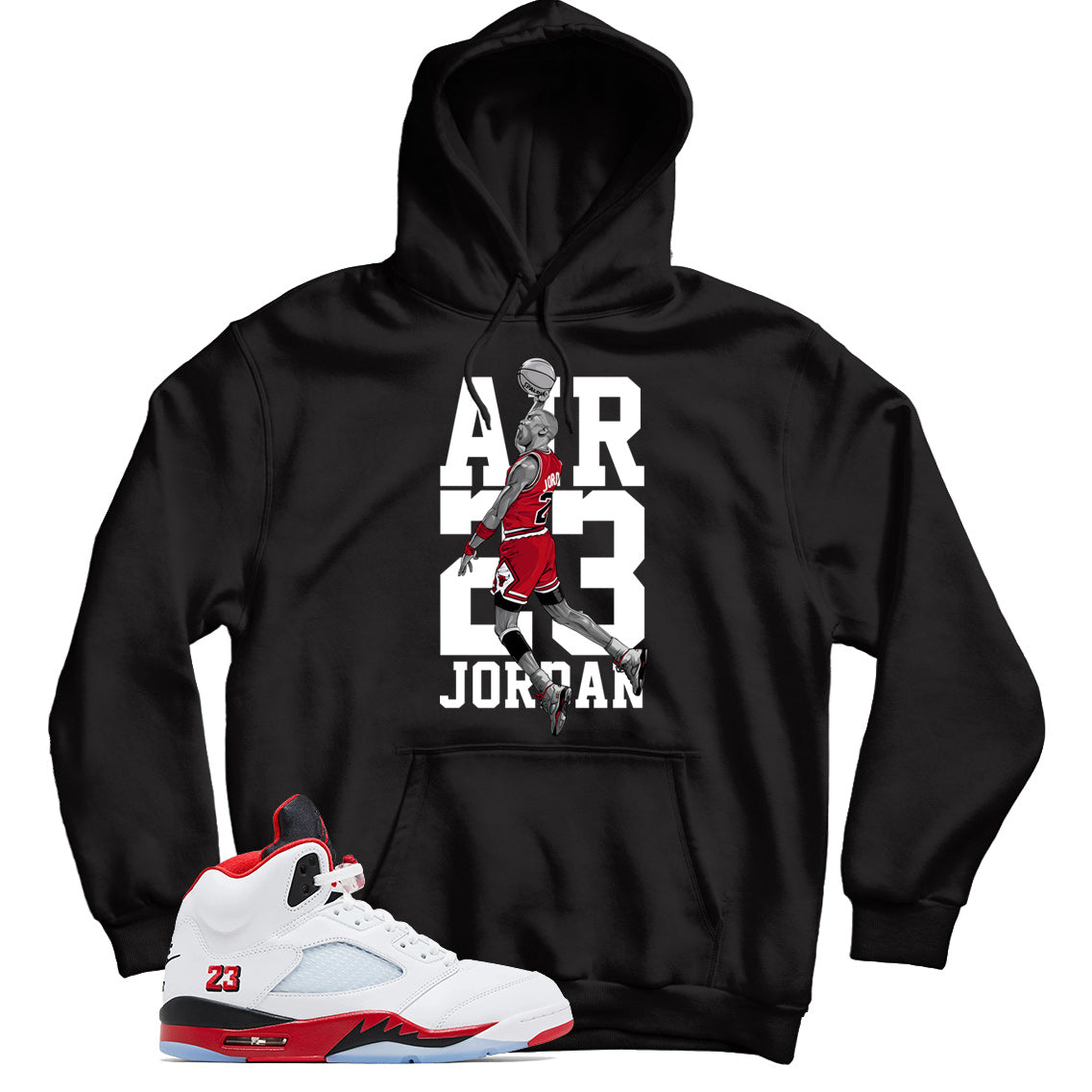 Jordan 5 Fire Red Black Tongue Hoodie