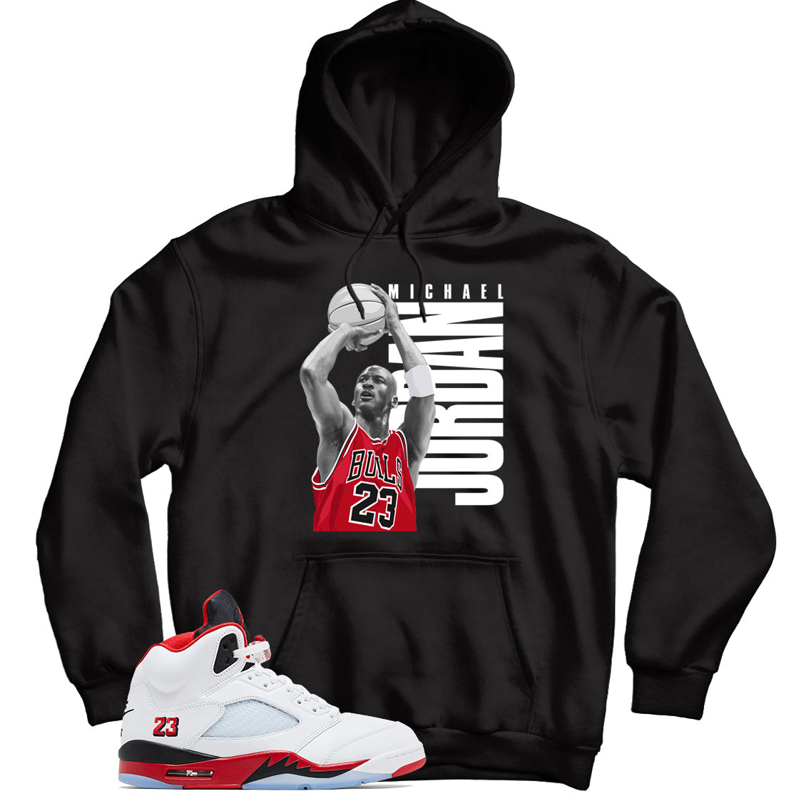 Hoodie Match Jordan 5 Fire Red Black Tongue