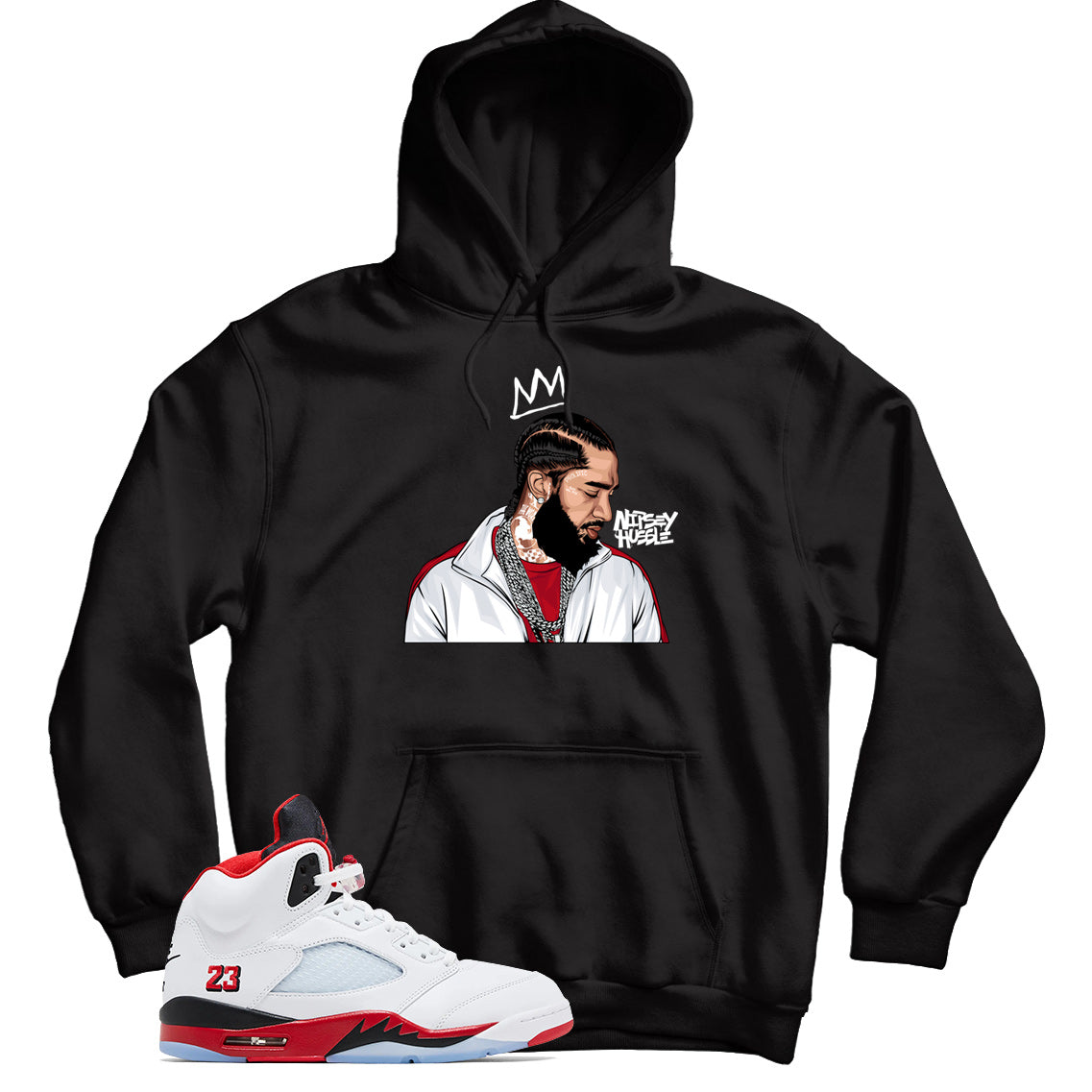 Hoodie Match Jordan 5 Fire Red Black Tongue