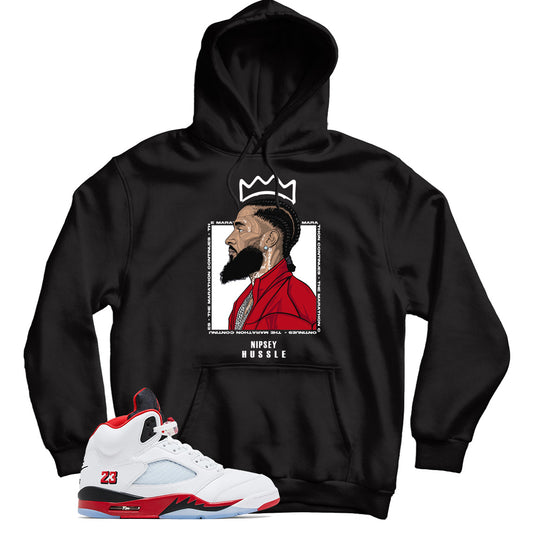 Hoodie Match Jordan 5 Fire Red Black Tongue