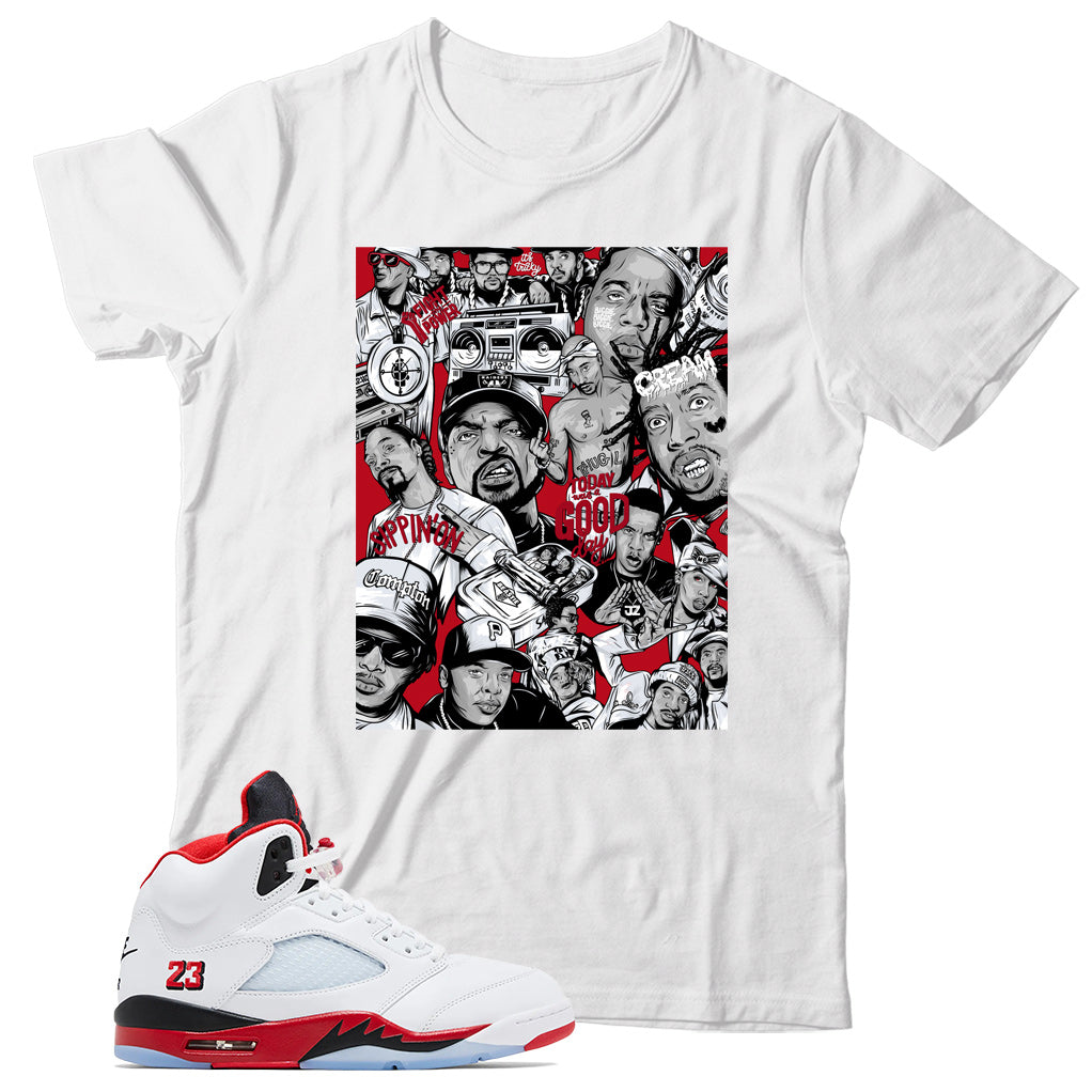 Shirt Match Jordan 5 Fire Red Black Tongue