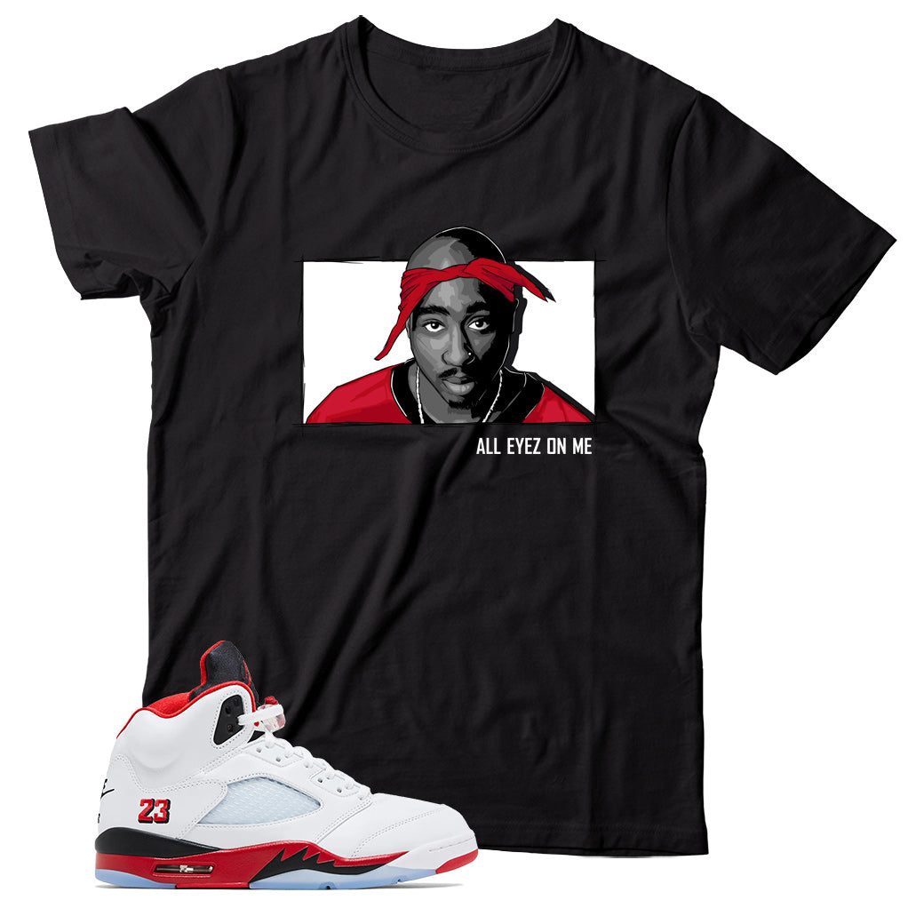 Shirt Match Jordan 5 Fire Red Black Tongue