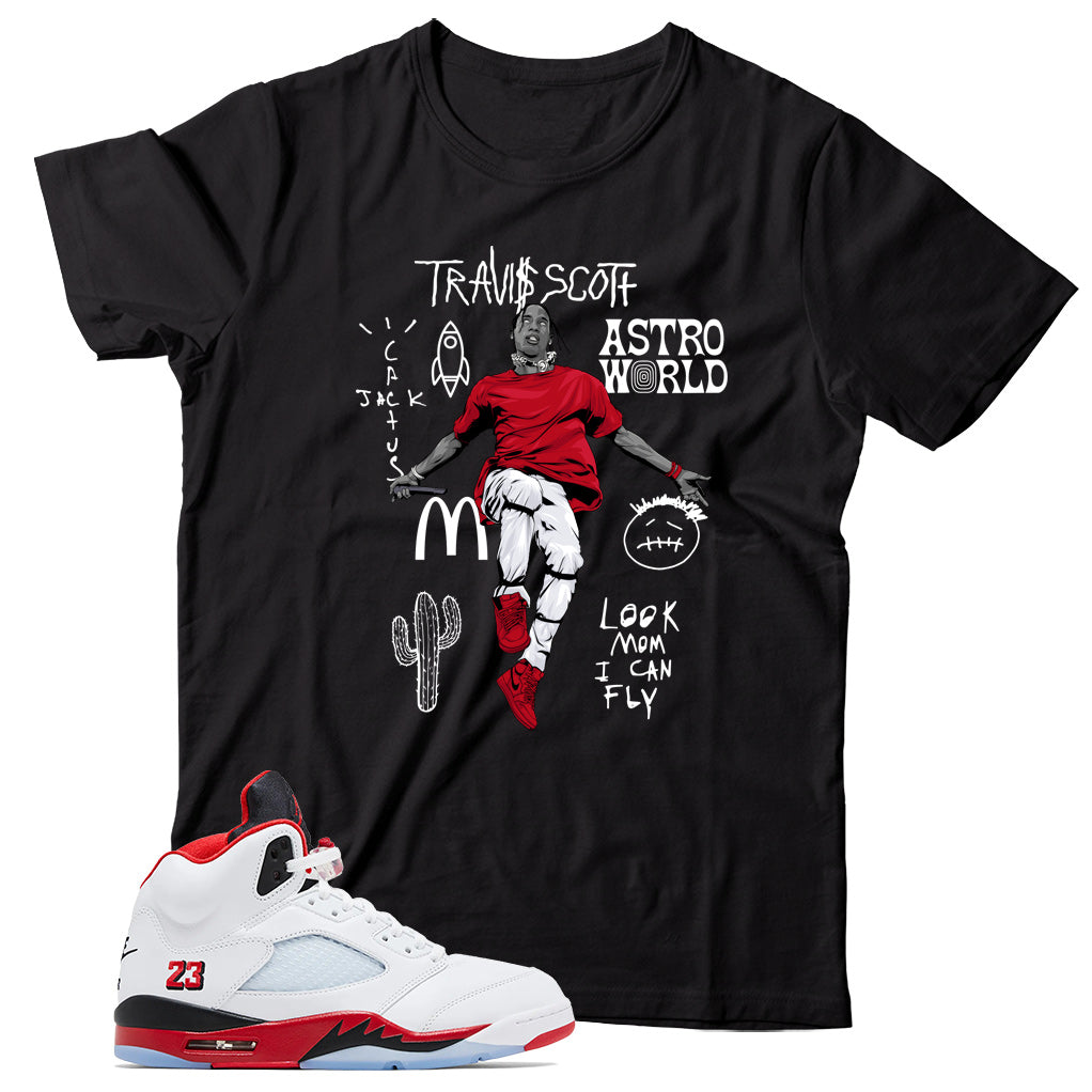 Shirt Match Jordan 5 Fire Red Black Tongue