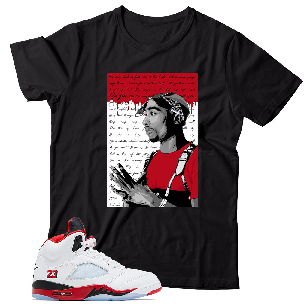 Shirt Match Jordan 5 Fire Red Black Tongue
