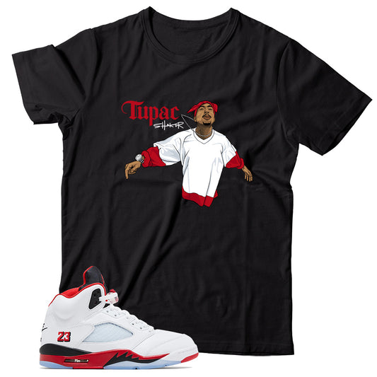 Shirt Match Jordan 5 Fire Red Black Tongue