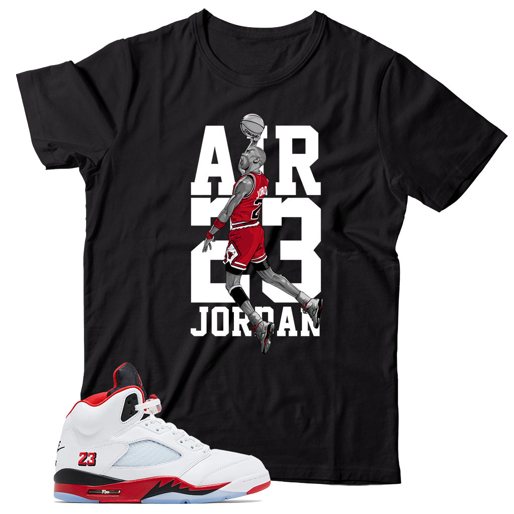 Shirt Match Jordan 5 Fire Red Black Tongue