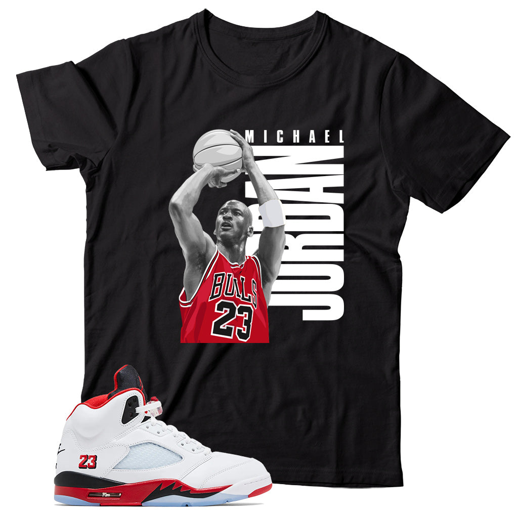 Shirt Match Jordan 5 Fire Red Black Tongue